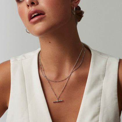 Wide T-Bar Necklace Silver